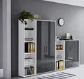 Schrankwand Office Edition abschliessbarer Aktenschrank Büroschrank Büromöbel Regal in Weiß/Anthrazit Hochglanz (Set 4)