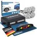 VSG24 Echo Plus Front Einparkhilfe mit Display & 4 Sensoren in Silber – robuste Parkhilfe vorne für Auto & Transporter – LED-Anzeige & akustischer Warner, Schalter inkl. – 30–150 cm – 12V Nachrüstset