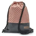 By Bers Leon großer Premium Turnbeutel mit Innentaschen Rucksack Tasche Damen Herren Teenager Gym Bag Draw String 45x34cm für Sport Reise Alltag Einkauf (Dots_ziegelweiß_SchwarzPU)