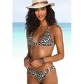 Triangel-Bikini-Top LASCANA "Clara", Damen, Gr. 38, Cup C/D, beige (schwarz, creme), Polyamid, bedruckt, Animalprint, Bikini-Oberteile, mit goldfarbenen Ringen