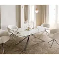 DELIFE Esstisch Edge Boot 200x100 Keramik Calacatta Luxe Weiß-Gold-Grau Kreuzgestell Rechteck Edelstahl, Esstische