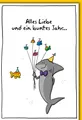 Geburtstag - Karte mit Umschlag - Hai und Fisch