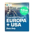 Simmetry Europe & US Daten eSIM, 10GB, 180 Tage, kompatibel mit eSIM-fähigen iOS- und Android-Geräten, Hotspot-Sharing erlaubt, ideal für Lange Reisen oder dauerhafte Nutzung.
