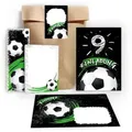 JUNAPACK Einladungskarten Fußball zum 9. Geburtstag Einladungen Karten mit Umschlägen Mitgebsel, Mitbringsel Set Fussball Gastgeschenke zum neunten Kindergeburtstag