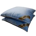 Meivita 2X Kopfkissen in blau mit 100% weißen Gänsefedern Klasse 1 – Federkissen-Set mit weißer Biese in 80x80 cm Made in Germany