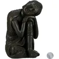 Relaxdays - Buddha Figur Geneigter Kopf, Xl 60cm, Asia Gartenfigur, Dekofigur Wohnzimmer, Frost- & Wetterfest, Dunkelgrau