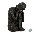 Relaxdays Buddha Figur geneigter Kopf, XL 60cm, Asia Gartenfigur, Dekofigur Wohnzimmer, frost- & wetterfest, dunkelgrau