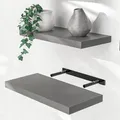 Casaria® Wandregal Holz Grau Regal mit Halterung 15kg Tragkraft Hängeregal Küche Wohnzimmer Flur Wand Schweberegal Bücherregal Regalbrett Schwebend Matt 50cm