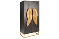 Highboard Schwarz Gold 70 x 140 cm Mangoholz Metall Mehrzweck Schrank Sideboard