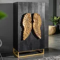Extravagantes Highboard ANGEL 140cm schwarz Mangoholz mit goldenen Flügeln