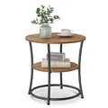VASAGLE Beistelltisch rund, 2-stufiger Couchtisch, Konsolentisch, Stahlrahmen, für kleine Räume, Wohnzimmer, Schlafzimmer, walnussbraun-tintenschwarz LET056B41
