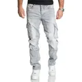 REPUBLIX Straight-Jeans WESTON Herren Regular Fit Denim Cargo Jeans Hose grau W34/L32