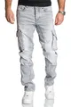 REPUBLIX Herren Cargo Jeans Regular Slim Denim Hose Destroyed R7977 Grau W34/L32