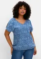 sheego Große Größen: Shirt mit Ärmel-Schlitz und Alloverdruck, blaubeere gemustert, Gr.40/42-56/58 15570302284