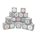 Frau WUNDERVoll® DIY Adventskalender Vorfreude zum Befüllen, 24 Faltschachteln grau weiße Sterne 7x7x7cm (gefaltet), XL Ziffern pastell/Weihnachten, Aufkleber, Würfelbox, Faltverpackung, Schachteln