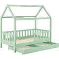 Juskys Kinderbett Marli 90 x 200 cm mit Bettkasten Mint