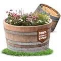 Temesso Blumentopf, Blumenkübel, Holzfass als Pflanzkübel, Weinfass halbiert mit Rollen D70cm H40cm; Original Fass