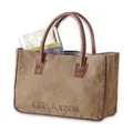 Loberon Tasche Grains, mit Vintage-Print, im Angesagten Used-Look, Modischer Shopper, Handtasche, Henkeltasche, Accessoire, Baumwolle, Ziegenleder, khaki