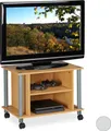 Relaxdays TV Tisch mit Rollen, 2 Fächer, Fernseher Ablage, Fahrbarer Fernsehtisch, HxBxT: 45 x 60 x 40 cm, Holzoptik
