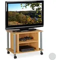 Relaxdays TV Tisch mit Rollen und 2 Fächern Hellbraun,Grau