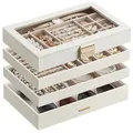 SONGMICS GISELLA Kollektion - Schmucktablett stapelbar, Schmuckkästchen 4 Ebenen, Schmuckbox mit Glasdeckel, Schmuckeinsatz für Schminktisch, Geschenkidee, wolkenweiß, 17 x 28 x 18,3 cm JBC164W01V1