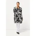 Ulla Popken Longbluse Blusenjacke Blätter Leinenoptik Stehkragen schwarz 54/56