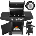 Juskys Gasgrill Louisiana 3 Brenner 8,1 kW – BBQ Grillwagen mit Deckel, Grillrost & Warmhalterost, Grill mit Thermometer, Seitenablagen & Abdeckplane