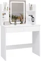 Woltu Schminktisch (1-St), mit Spiegel, mit LED-Beleuchtung, 2 USB-Ports, Weiß
