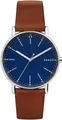SKAGEN Quarzuhr SIGNATUR SKW6355, Armbanduhr, Herrenuhr, Damenuhr, Leuchtzeiger, Lederarmband