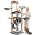 HAPPYPET Großer Kratzbaum Stabil 'Parker' 171 cm - 11 cm Stämme, Haus & Spieltunnel, Große Liegemulden, Kratzrolle, Kletterbaum XXL Katzenbaum für Katzen, Grau