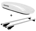 Fahrradhalter, Skibox weiß VDP-MAA 460W 460 Liter abschließbar + Alu-Relingträger Dachgepäckträger aufliegende Reling im Set kompatibel mit Opel Astra Sporttourer 10-16