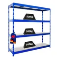 PROREGAL Profi Schwerlastregal Rhino EXTRA BREIT blau HxBxT 200x200x60cm Fachlast 500kg 4X Melamin-Ebenen 16mm Garagenregal, Lagerregal, Steckregal, Weitspannregal