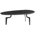 FINEBUY Couchtisch FB106738 (86 cm, Sofatisch Oval, Mango Massivholz Schwarz), Wohnzimmertisch Kaffeetisch mit Metall-Gestell schwarz