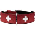 HUNTER Hundehalsband SWISS, hochwertiges Rindsleder, handgenäht, schweizer Kreuz, elegantes Design, angenehm weich, komfortabel, langlebig, Made in Germany, Farbe: rot/schwarz, Größe: 55