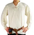 Leonardo Carbone® Mittelalter Hemd Julius mit Ärmelschnürung - Mittelalter Kleidung, Mittelalter Hemd Herren, LARP-Kleidung, Festival Outfit, Karneval Kostüm, Freizeithemden Langarm Natur XL