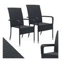 Juskys Polyrattan Gartenstühle Yoro 2er Set - Stuhl mit Armlehnen - Rattan Stühle stapelbar Schwarz