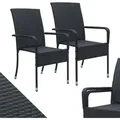 Polyrattan Gartenstühle Yoro 2er Set - Mit Armlehnen & Rückenlehne - 2 Stühle Stapelbar - Rattan Stuhl Garten - Stapelstuhl Schwarz - Juskys