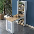 Dmora - Fester Tisch Talitha, Küchenregal, Konsole für Esszimmer, Feste rechteckige Ablage, 120 x 54 x 154 cm, Walnuss und Weiß