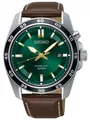 Seiko Herrenuhr Kinetic Silberfarben/Grün mit Lederband 42 MM Datum 10 ATM SKA79