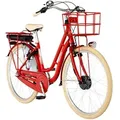 FISCHER E-Bike Pedelec City Cita Retro 2.0, Rahmenhöhe 48 cm, 28 Zoll, Akku 418 Wh, Vorderradmotor, tiefer Einstieg, Nabenschaltung, LED Display, rot - Dunkelrot