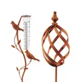 Dekostecker Gartenstecker Pflanzenstecker 2er Set RUSTY mit Niederschlagsmesser