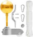 BRUBAKER Fahnenmast Reparaturset - Zubehör Set - Ersatzteile für Flaggenmast, (Für Fahnenmast mit 3,8 cm Ø, 1-St), Kugelspitze Gold, Seil, Karabiner, Klampe, Topper + Rolle, Schrauben