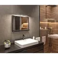 Badezimmer Spiegel mit Beleuchtung und Ablage Schwarz Badspiegel Wandspiegel 60 cm Bad Spiegel mit LED Aufbauleuchte - Schwarz