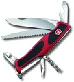 Victorinox Schweizer Taschenmesser, Ranger 55, Swiss Army Knife, Multitool, 12 Funktionen, Einhand-Feststellklinge, Dosenöffner, Rot/Schwarz