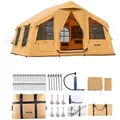 VEVOR Aufblasbares Zelt für Camping 8-12 Personen mit Handpumpe, 4,8x3,6x2,2 m Glamping-Zelt mit 2 Oberlichtern, Baldachin, Ofenanschluss, 2 Türen & Netzfenstern, Aufbewahrungstasche