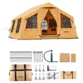 VEVOR Aufblasbares Zelt für Camping 8-12 Personen mit Handpumpe, 4,8x3,6x2,2 m Glamping-Zelt mit 2 Oberlichtern, Baldachin, Ofenanschluss, 2 Türen