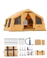 VEVOR Aufblasbares Zelt für Camping 8-12 Personen mit Handpumpe, 4,8x3,6x2,2 m Glamping-Zelt mit 2 Oberlichtern, Baldachin, Ofenanschluss, 2 Türen & Netzfenstern, Aufbewahrungstasche