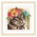 Lanarte Kreativset Lanarte Kreuzstich Set "Blumenkrone Maine Coon Zählstoff", (embroidery kit by Marussia)