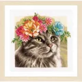 Lanarte Kreuzstich Set "Blumenkrone Maine Coon Zählstoff", Zählmuster, 29x29cm