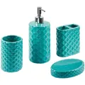 Badezimmer Set Türkis 4-teilig Aus Naturstein Dolomit Zahnputzbecher Seifenschale Seifenspender Zahnbürstenhalter Glänzend Glamour Badzubehör